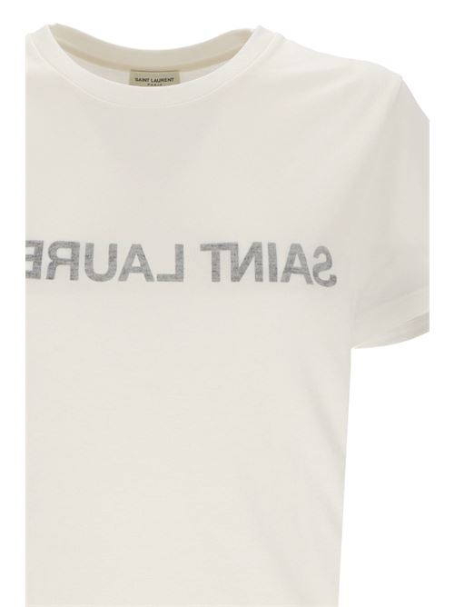 T-shirt con stampa logo rovesciata Saint Laurent | 665234Y37AW9744